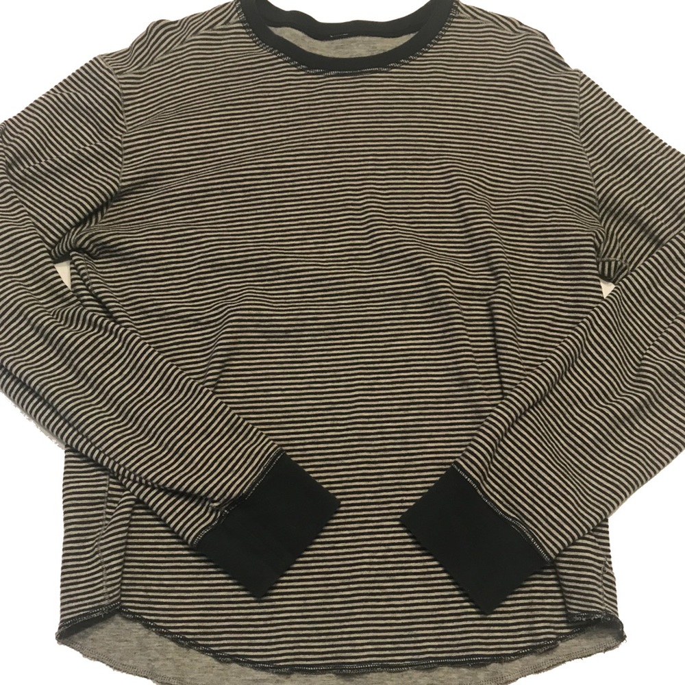 Lululemon Men's Long Sleeve Top Blue Striped Large